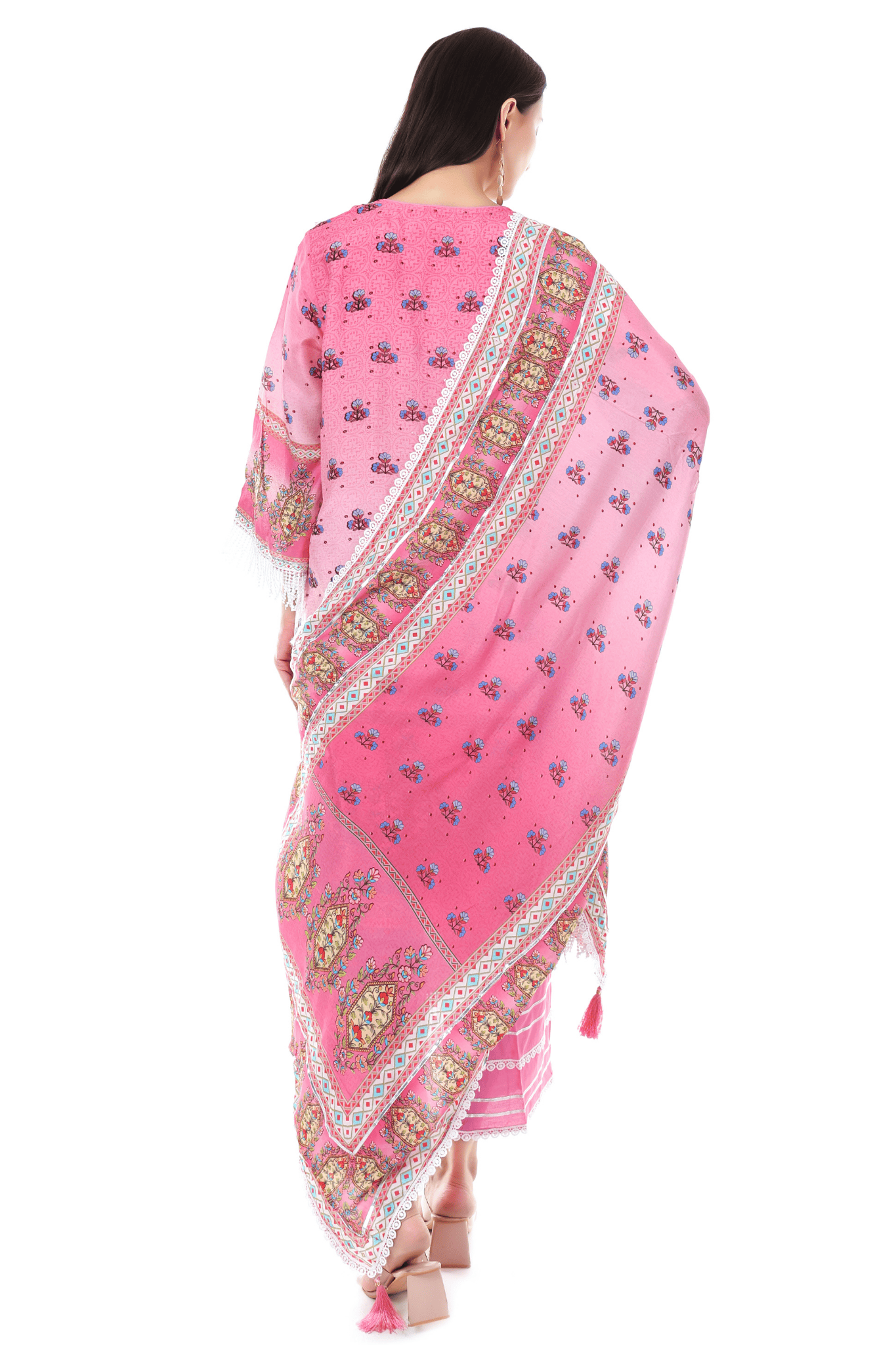 Cotton printed lace A line pakistani suit