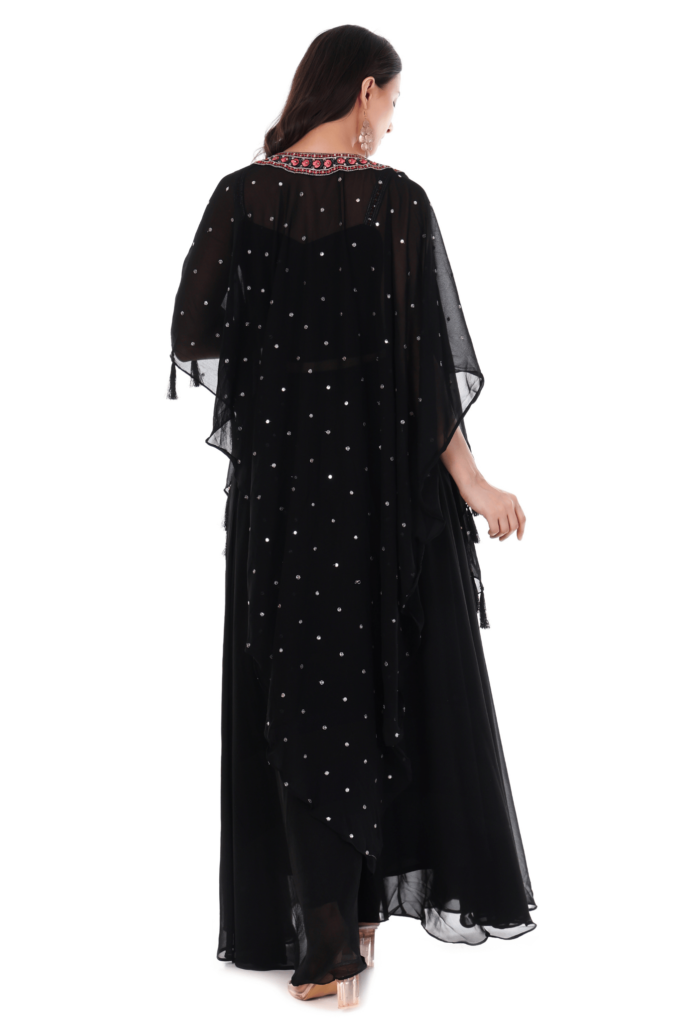 Georgette chiffon Black plazo cape set
