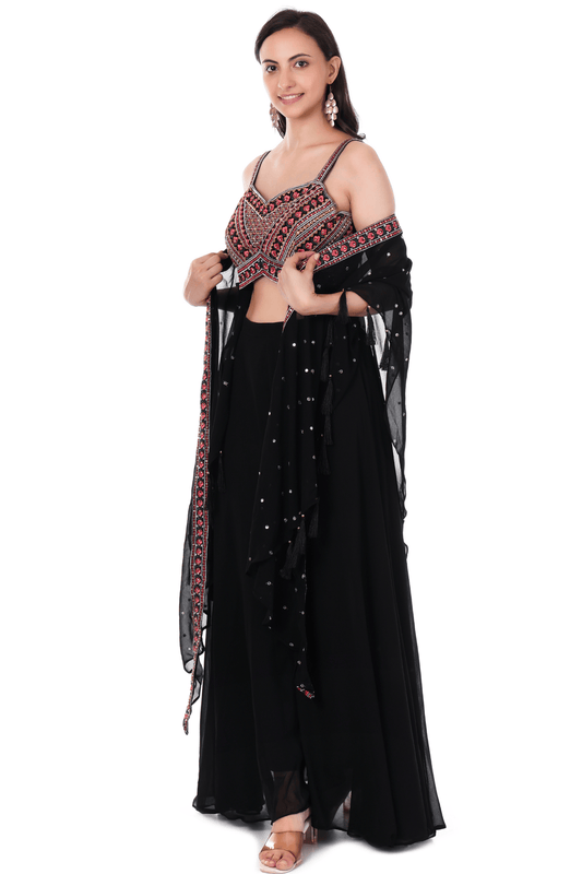 Georgette chiffon Black plazo cape set