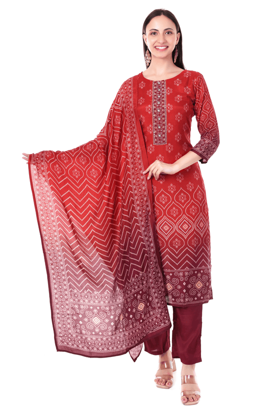Red Mul cotton Bandhani Printed suit