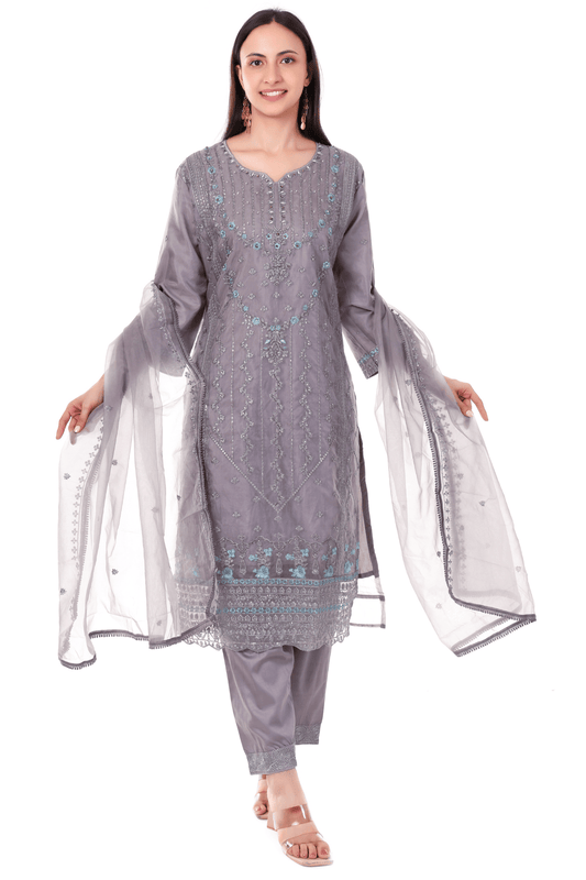 Elephent Grey cotton pakistani staright suit
