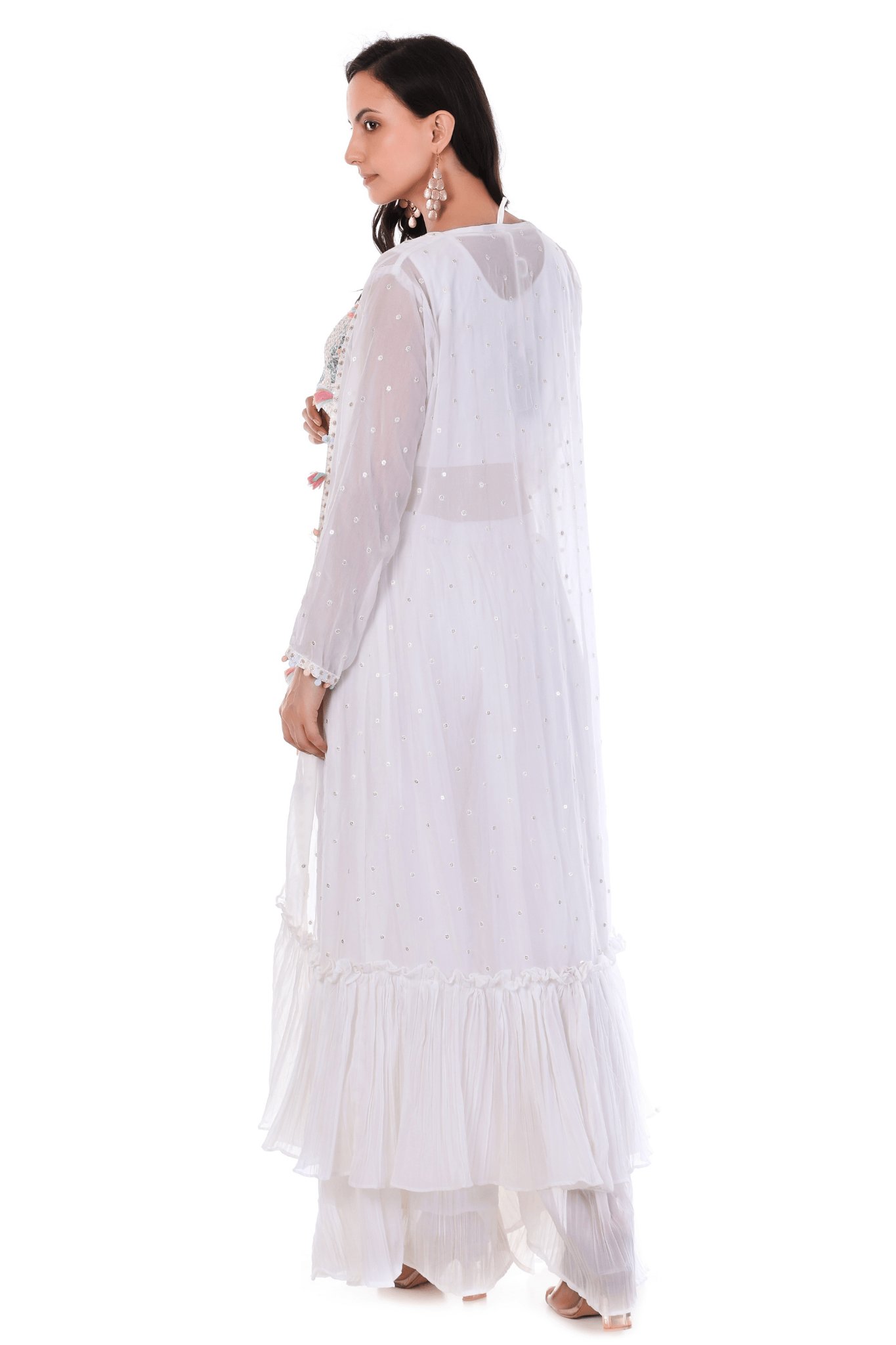 Georgette chiffon White plazo jacket cape set