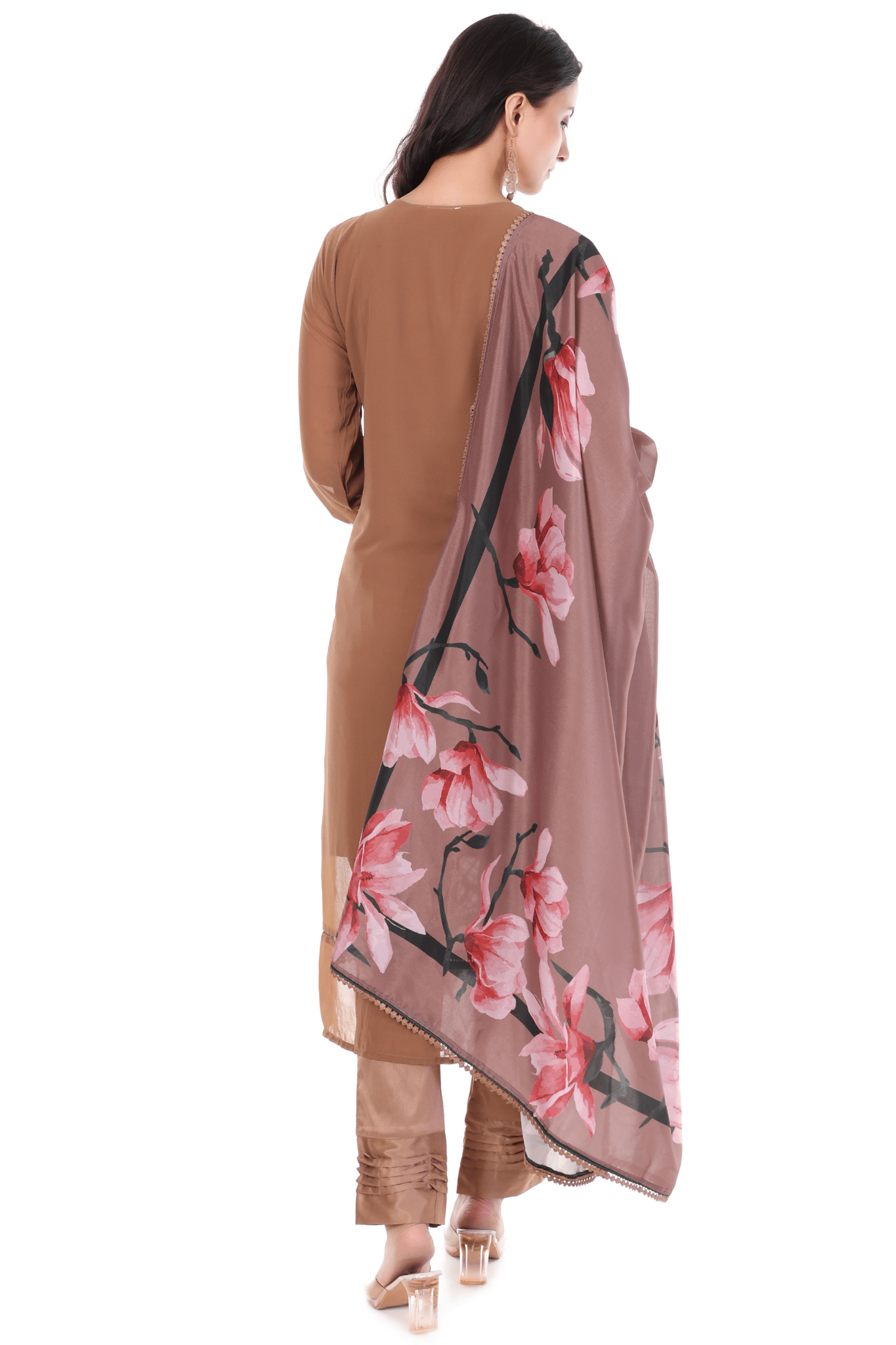 Long straight pakistani chocolate brown suit