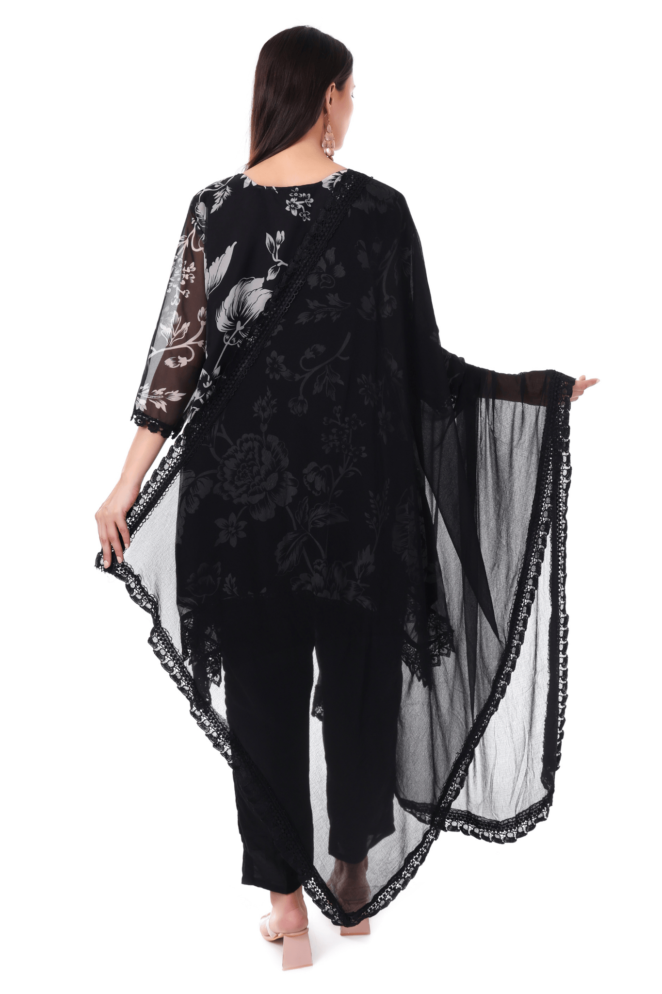 Black Cord set with lace and mirror work