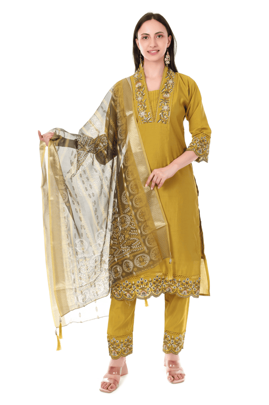 Musturd Chanderi straight fit suit