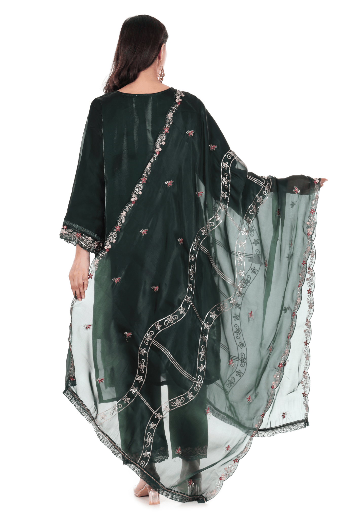 Bottle green siroski Pakistani suit