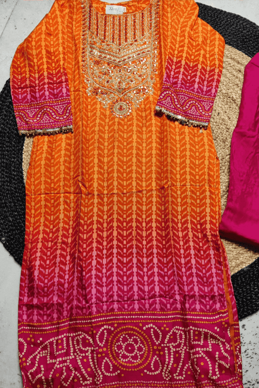 Bandhani Dual shared Zari and mirror worked suit