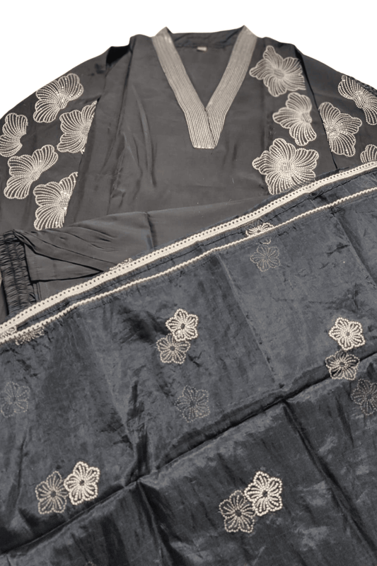 Black with hand thread floral embroidered