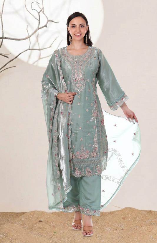 Sea green siroski Pakistani suit