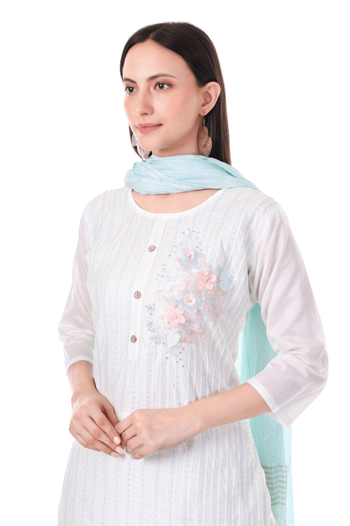 3D floral White suit