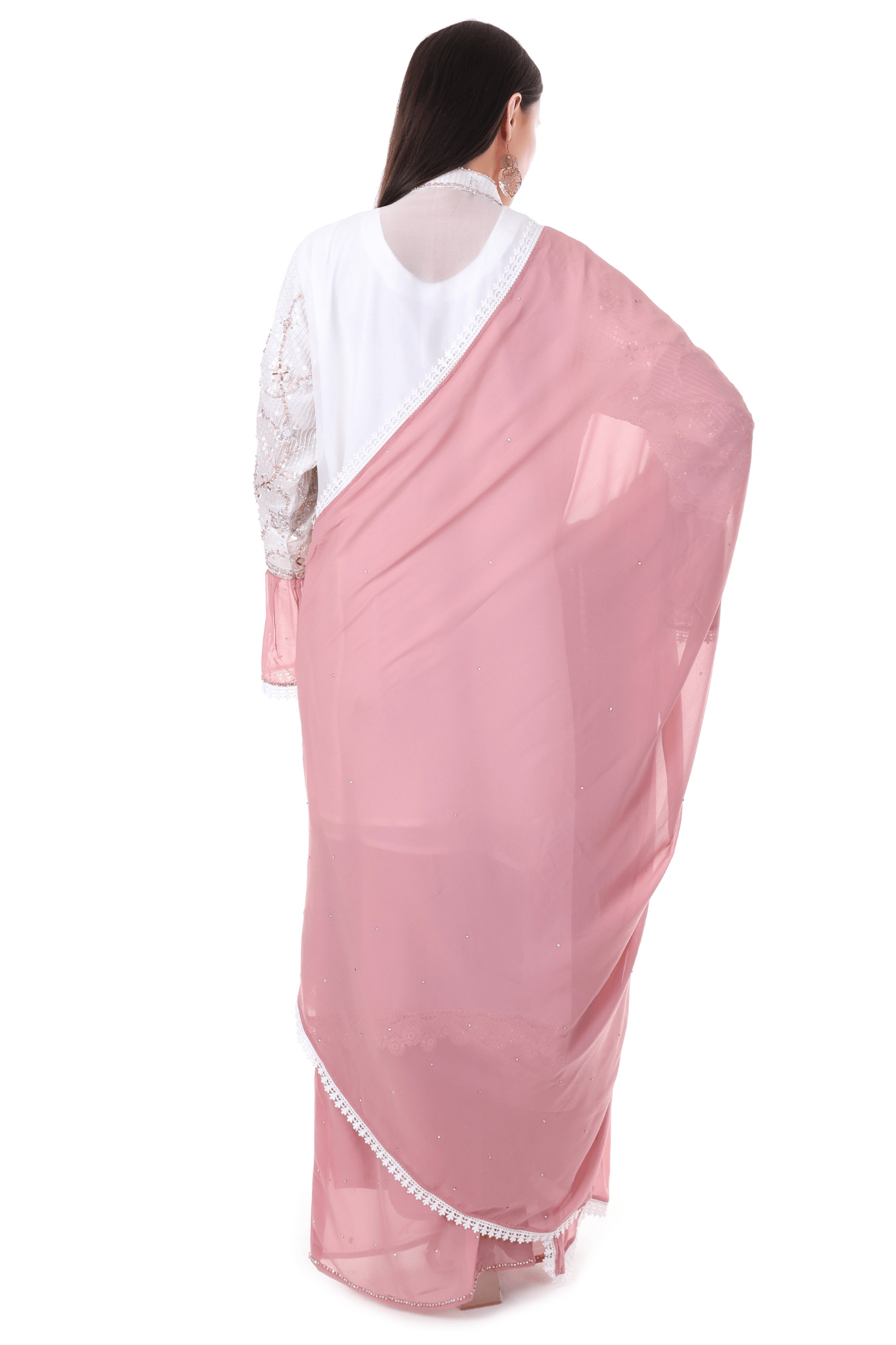 White Pink Hand embroidered long plazo suit