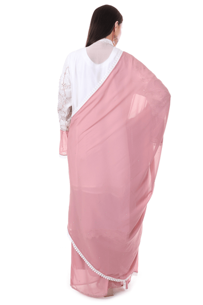 White Pink Hand embroidered long plazo suit