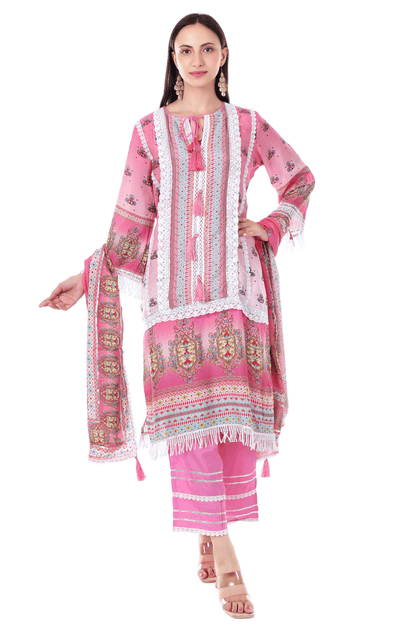 Cotton printed lace A line pakistani suit