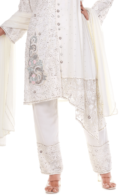 White heavy embroidered long suit