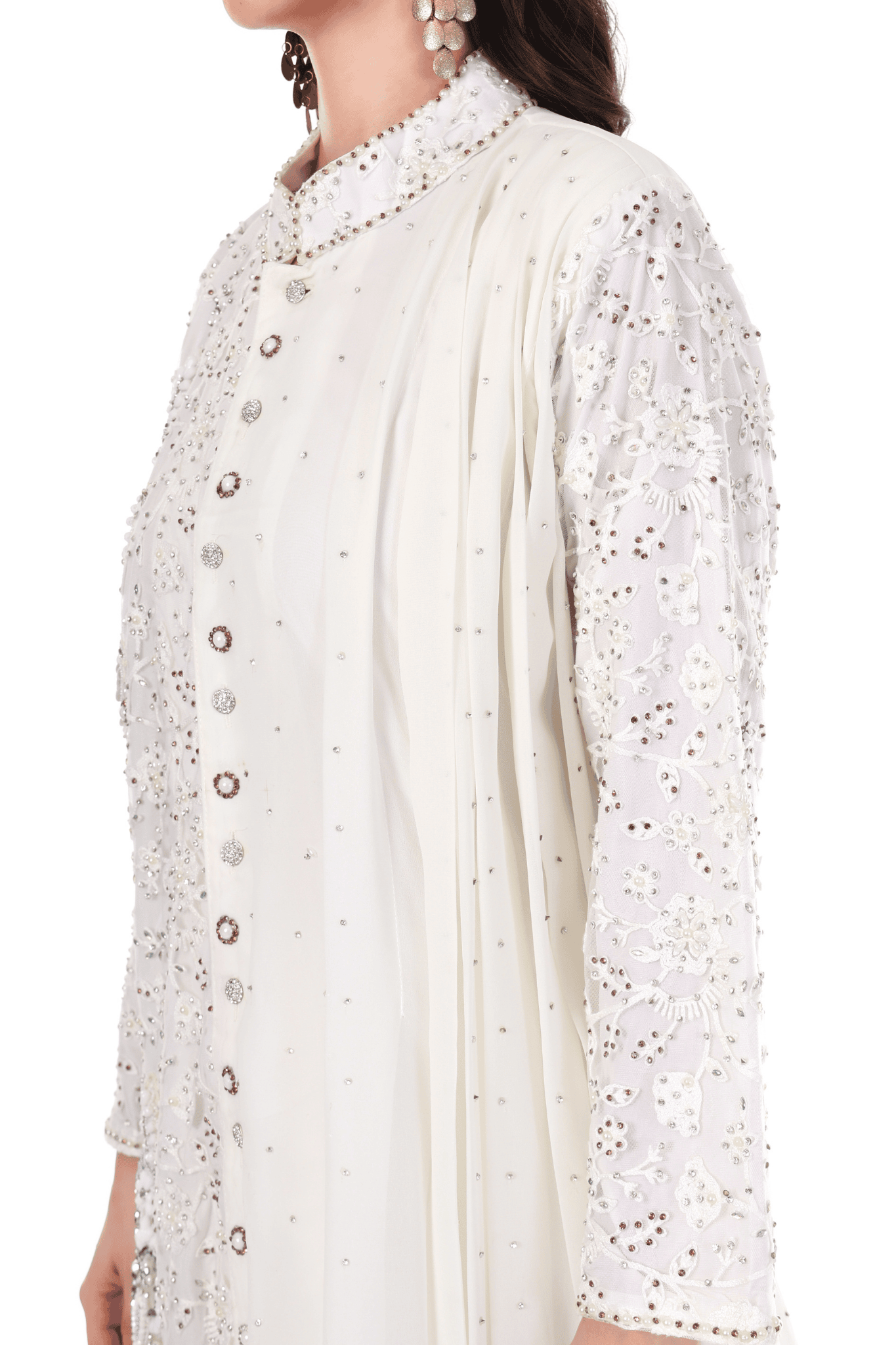 White heavy embroidered long suit