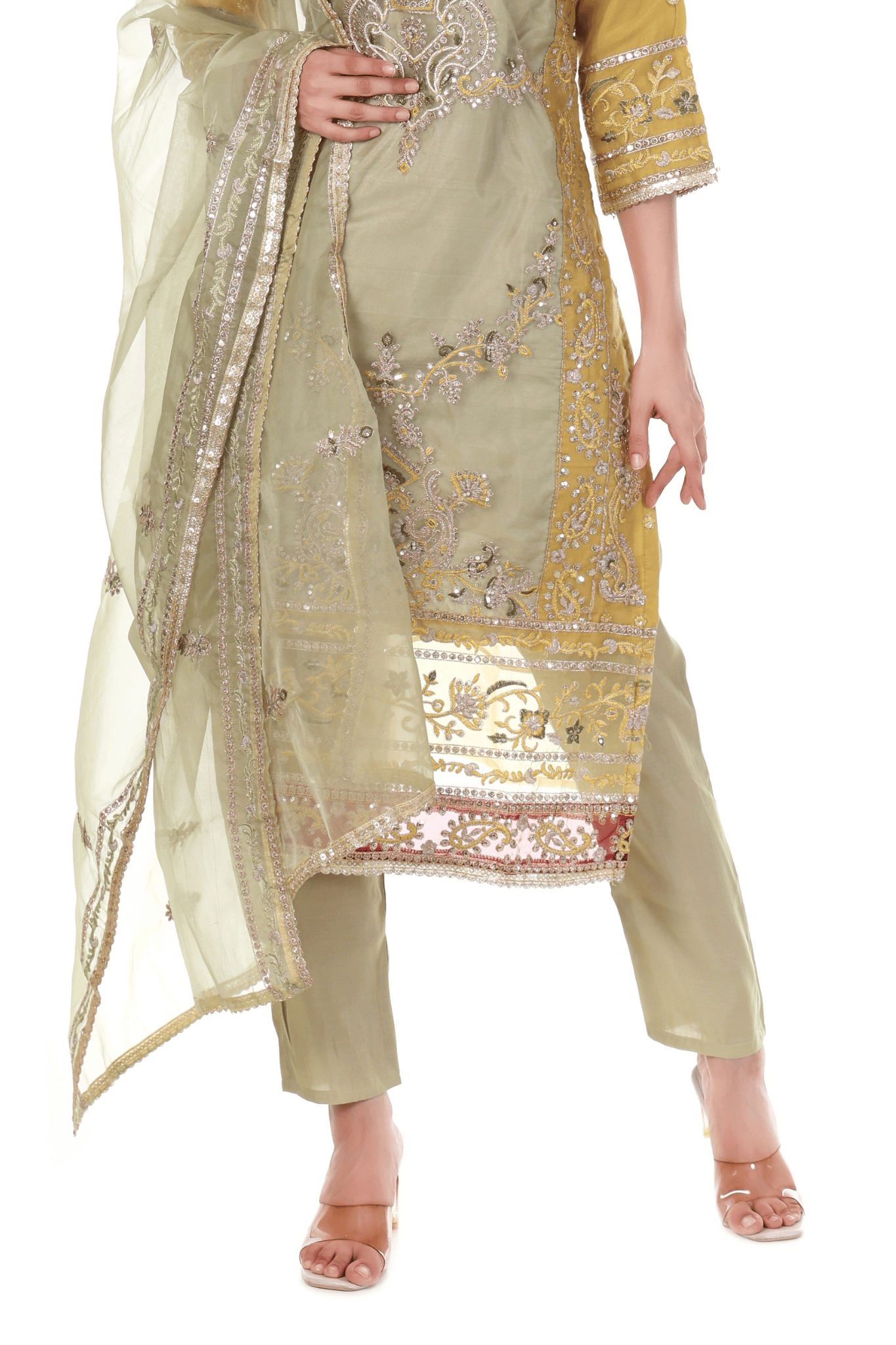 Mustard Lemon green Pakistani suit