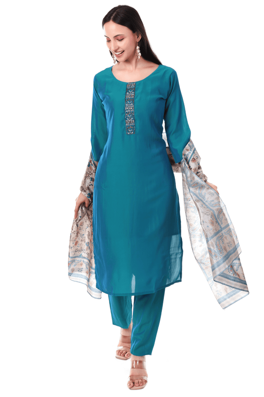 Green silk Tissue staright suit