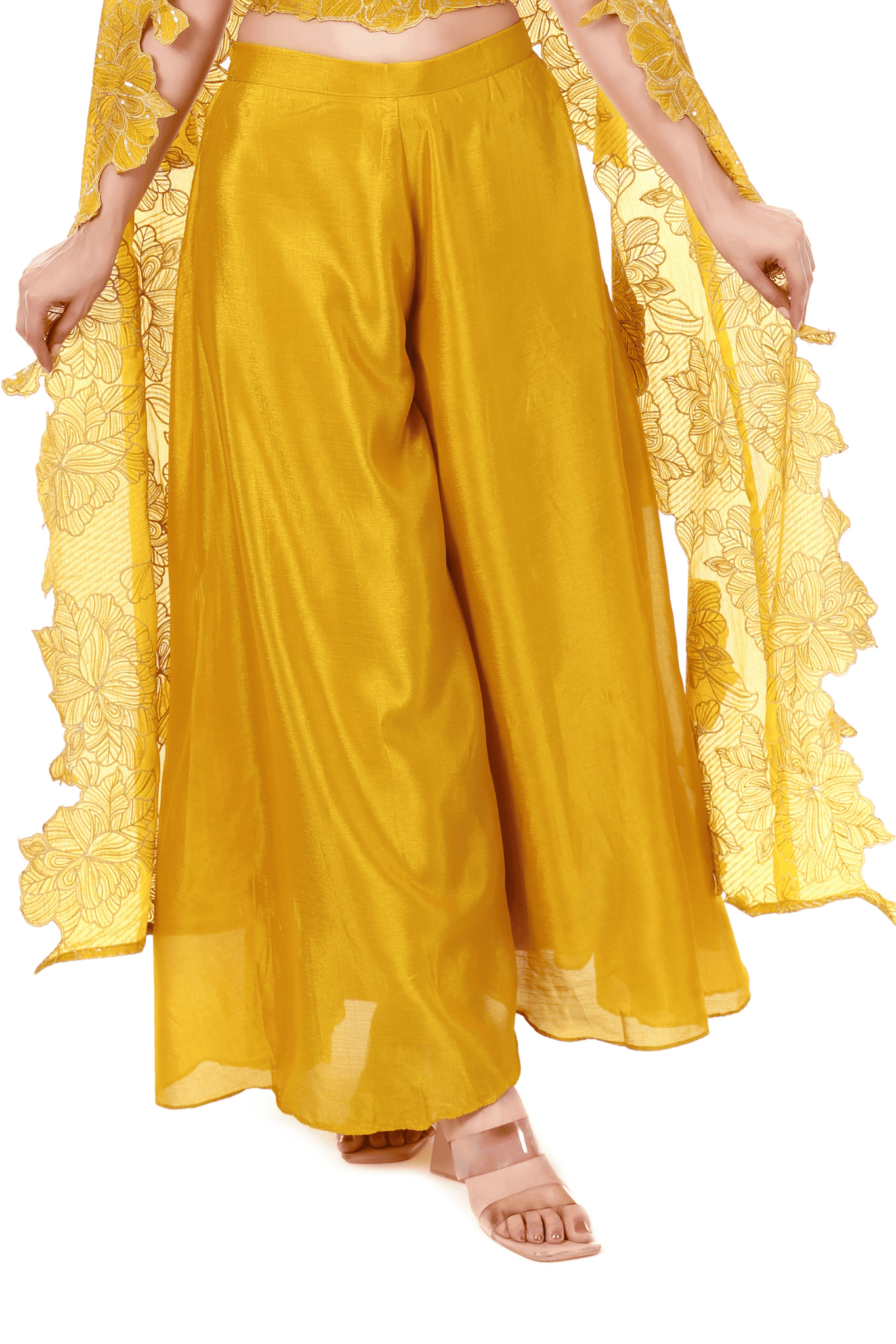 Long sleeved emboidered plazo set