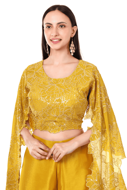 Long sleeved emboidered plazo set