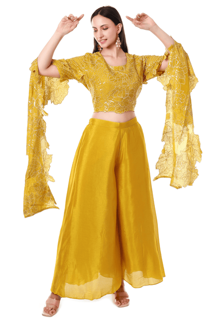 Long sleeved emboidered plazo set