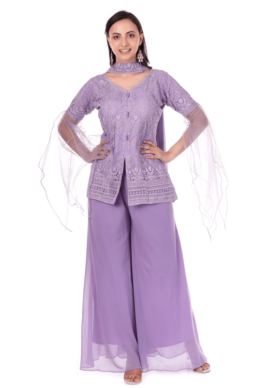Purple Plazo jacket coord set