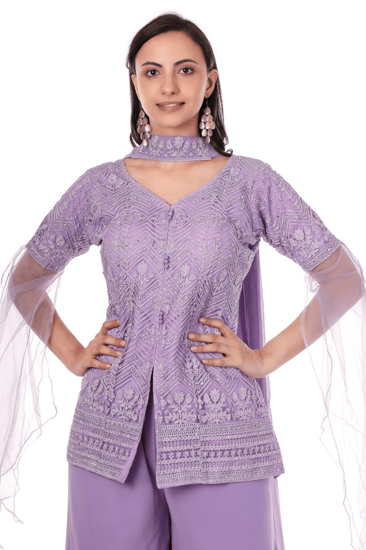 Purple Plazo jacket coord set