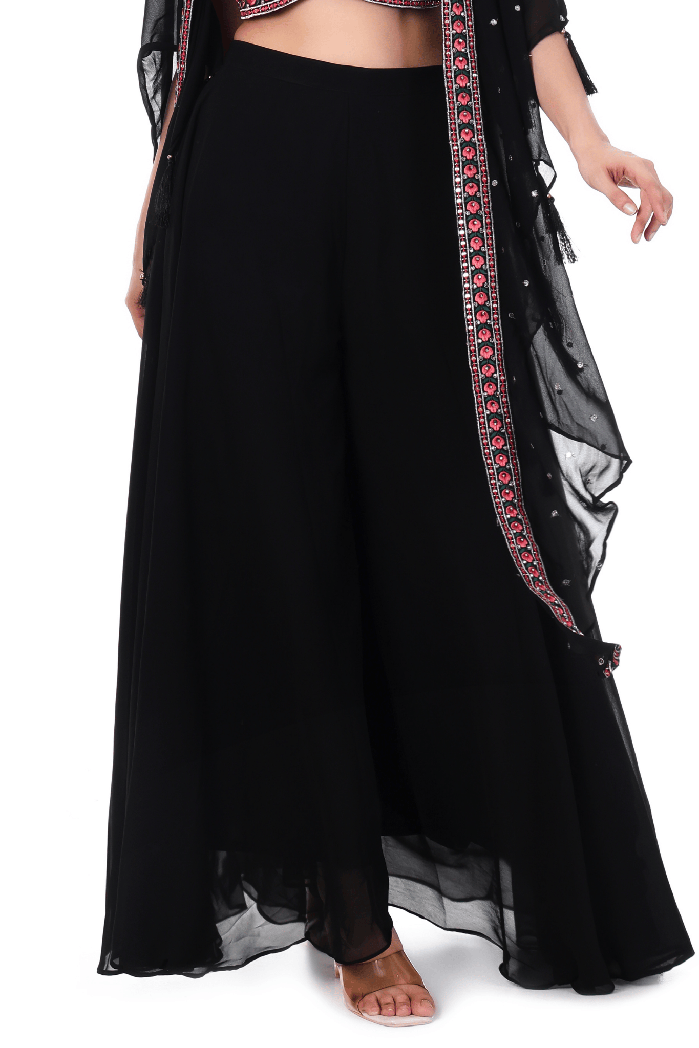 Georgette chiffon Black plazo cape set