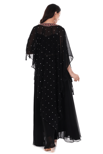 Georgette chiffon Black plazo cape set