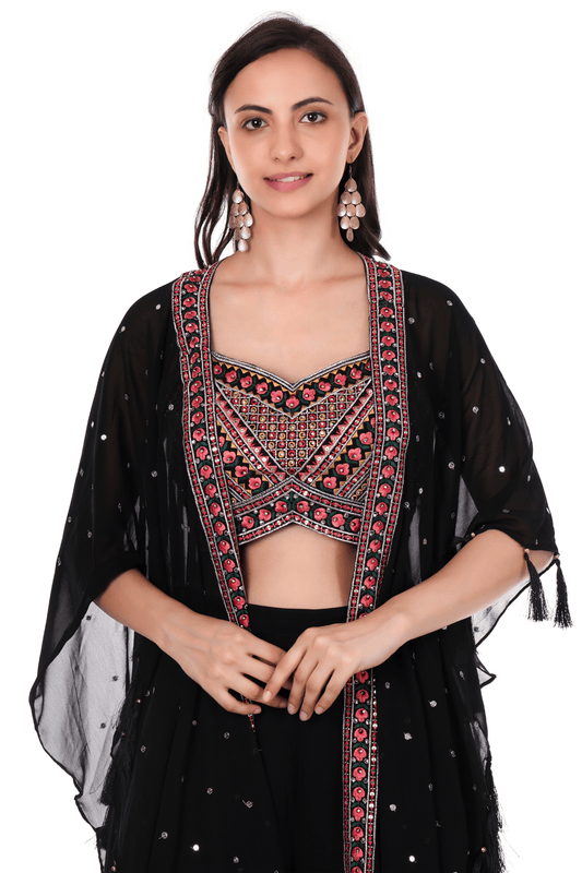 Georgette chiffon Black plazo cape set