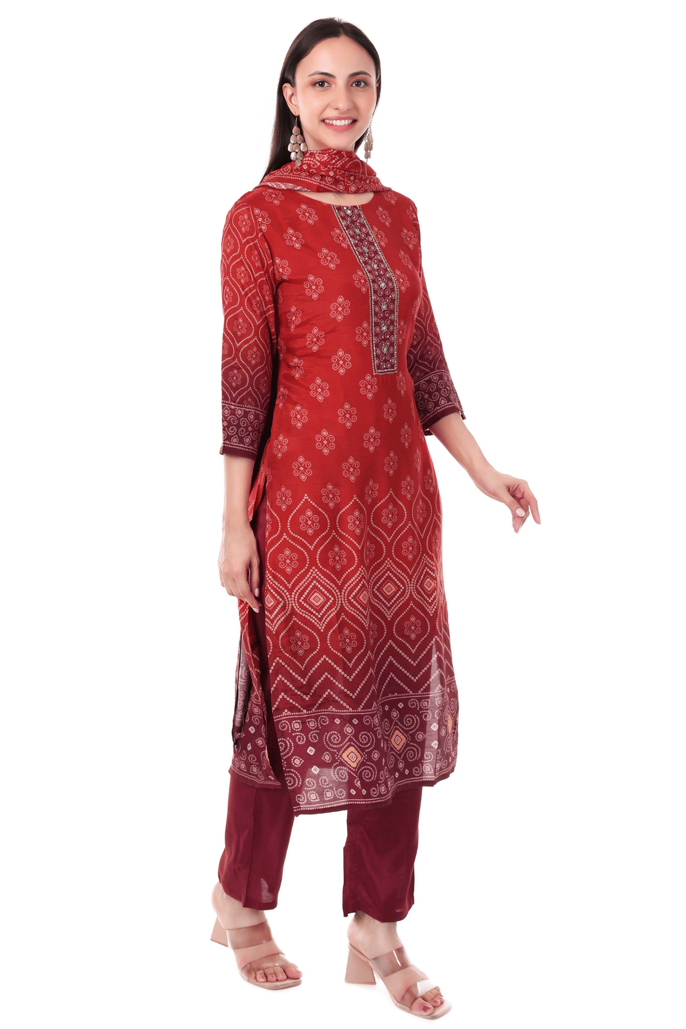 Red Mul cotton Bandhani Printed suit