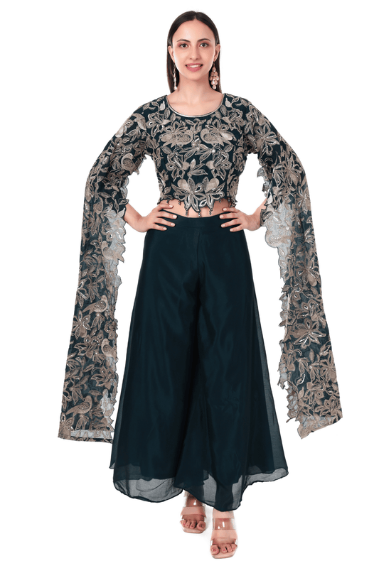 Long sleeved emboidered plazo set