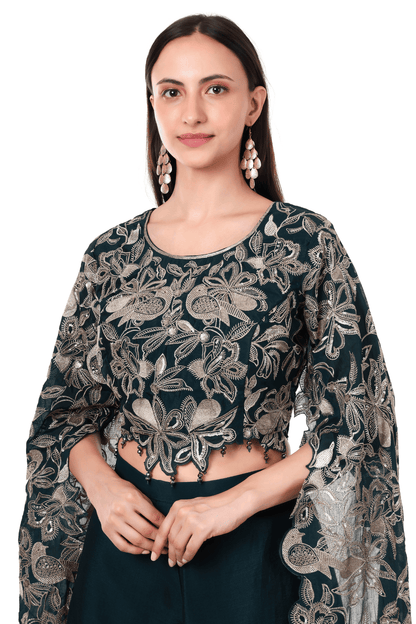 Long sleeved emboidered plazo set