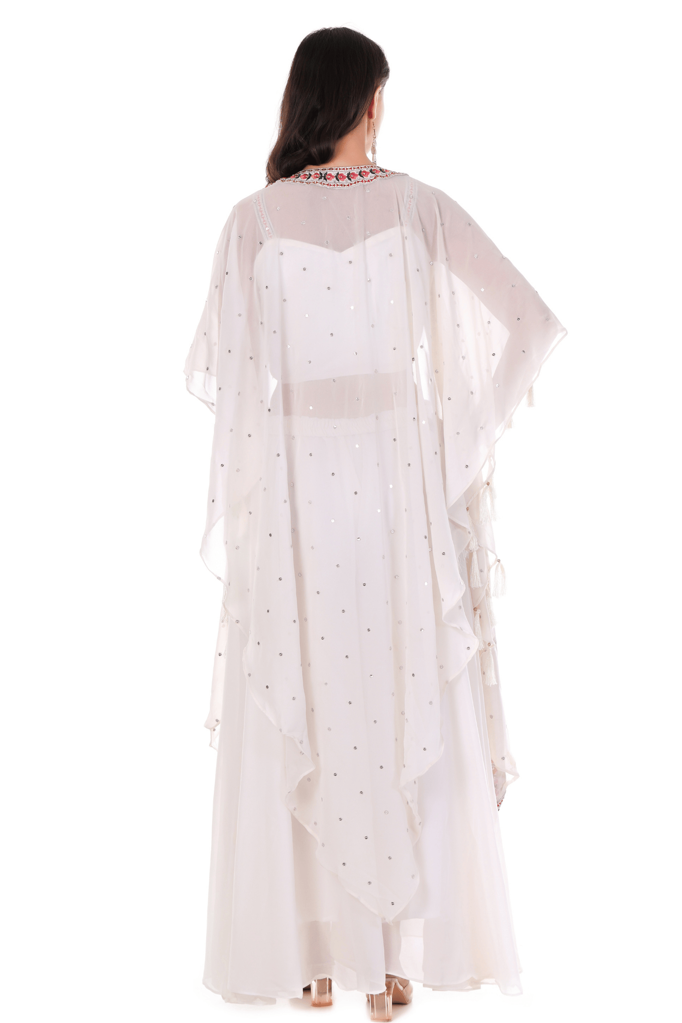 Georgette chiffon White plazo cape set