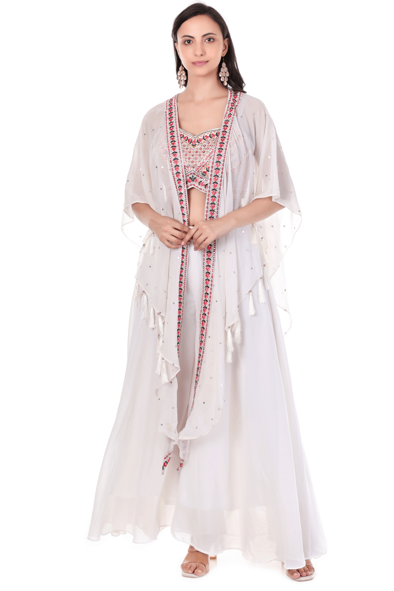 Georgette chiffon White plazo cape set