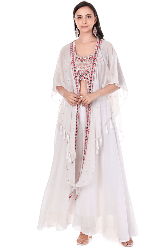 Georgette chiffon White plazo cape set