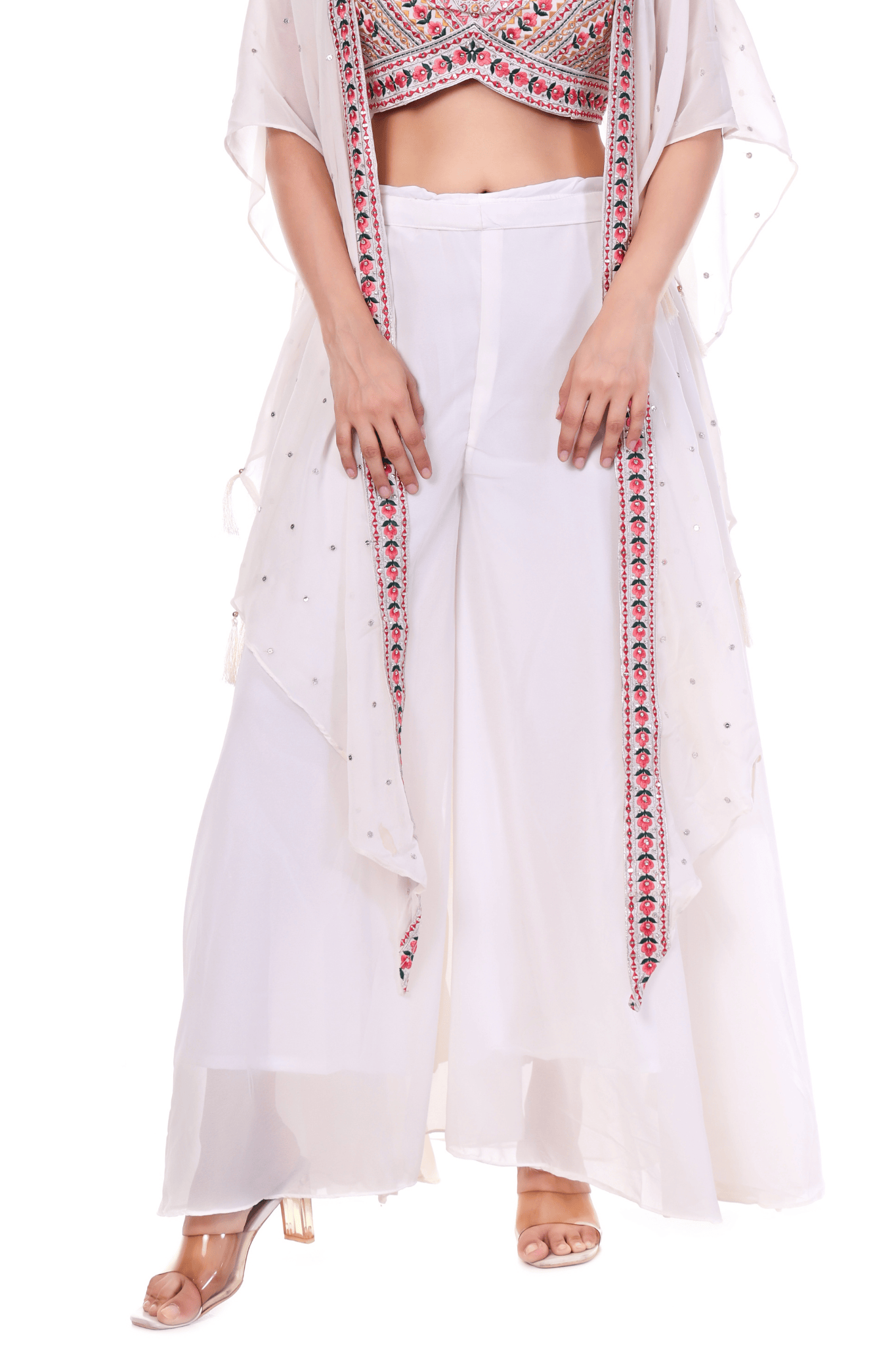Georgette chiffon White plazo cape set