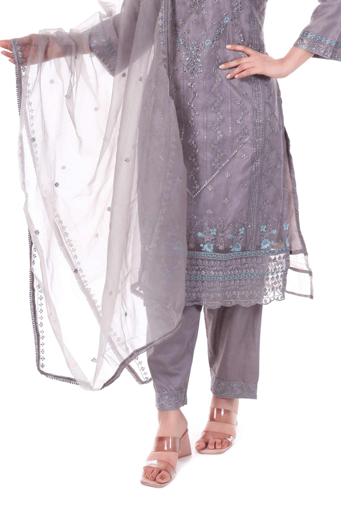 Elephent Grey cotton pakistani staright suit