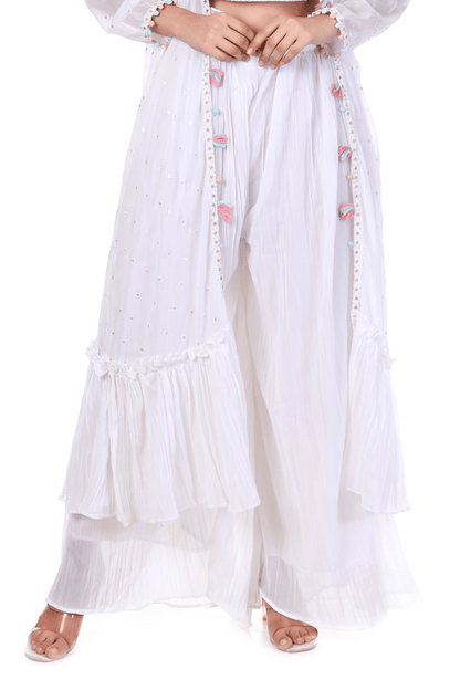 Georgette chiffon White plazo jacket cape set