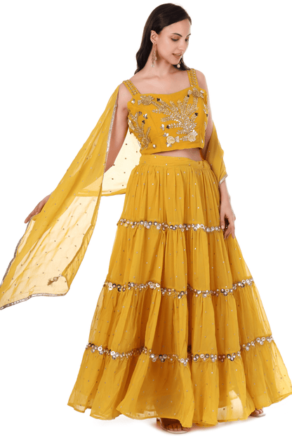 Mustard Yellow flowy Lahenga set