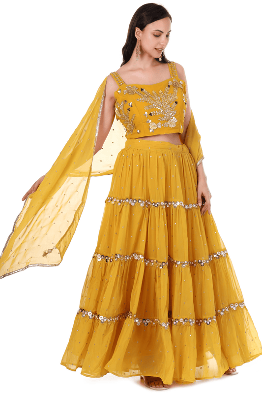 Mustard Yellow flowy Lahenga set