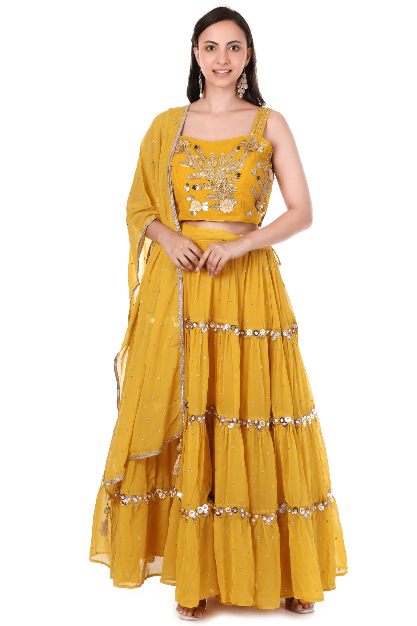 Mustard Yellow flowy Lahenga set