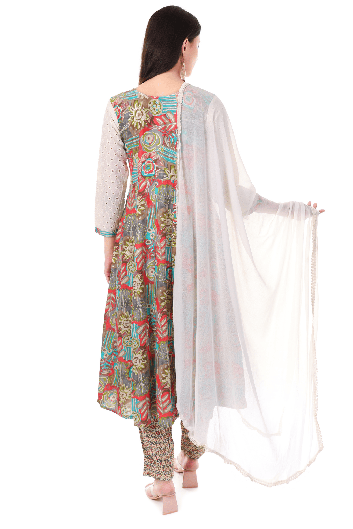 Multicolor A Line shifli collon suit set
