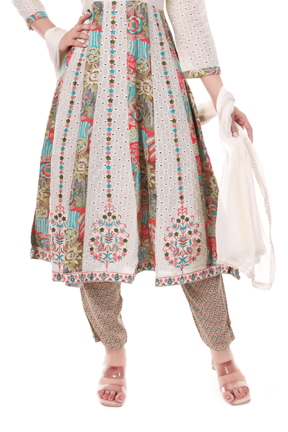 Multicolor A Line shifli collon suit set