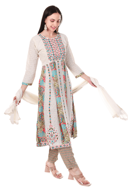 Multicolor A Line shifli collon suit set