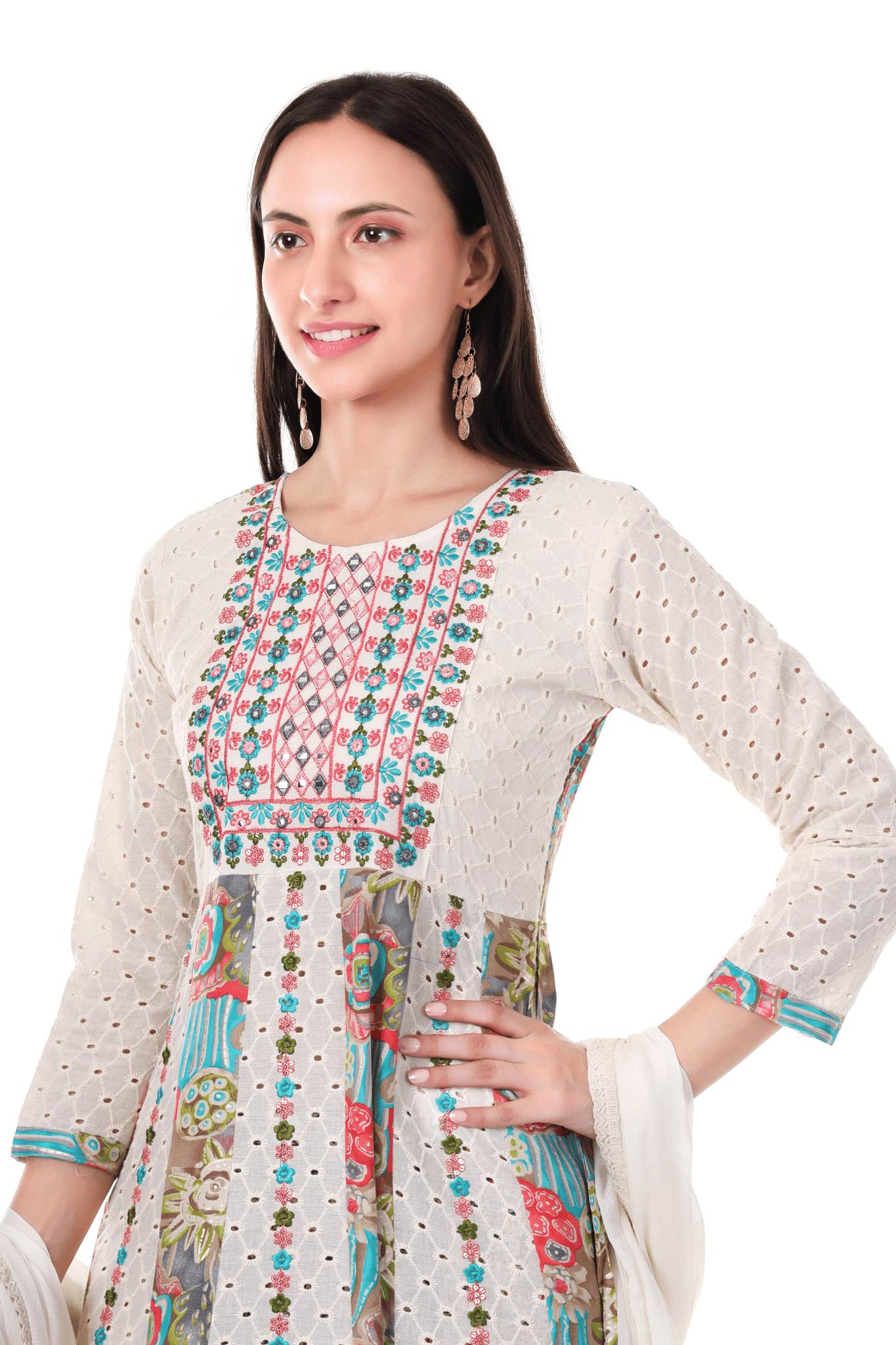 Multicolor A Line shifli collon suit set