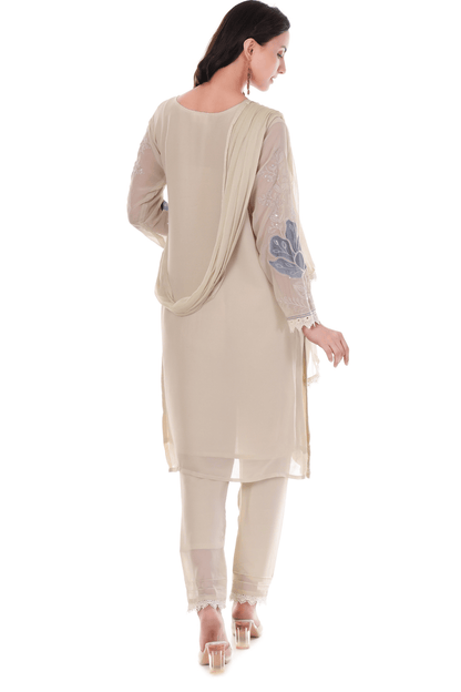 Beige georgette straight suit