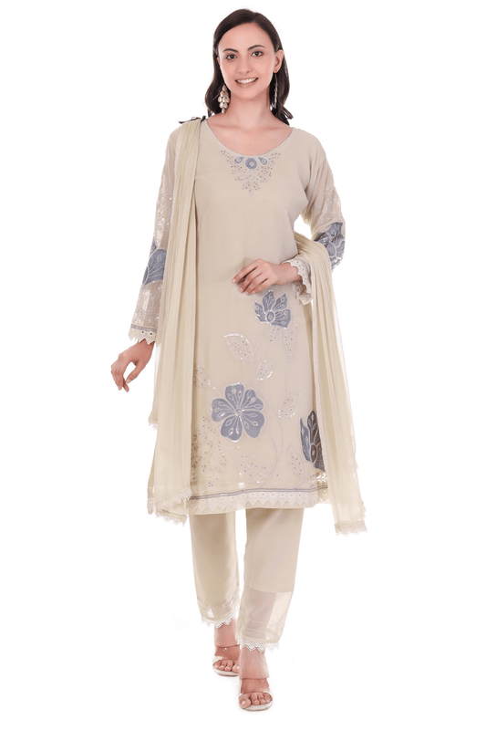 Beige georgette straight suit