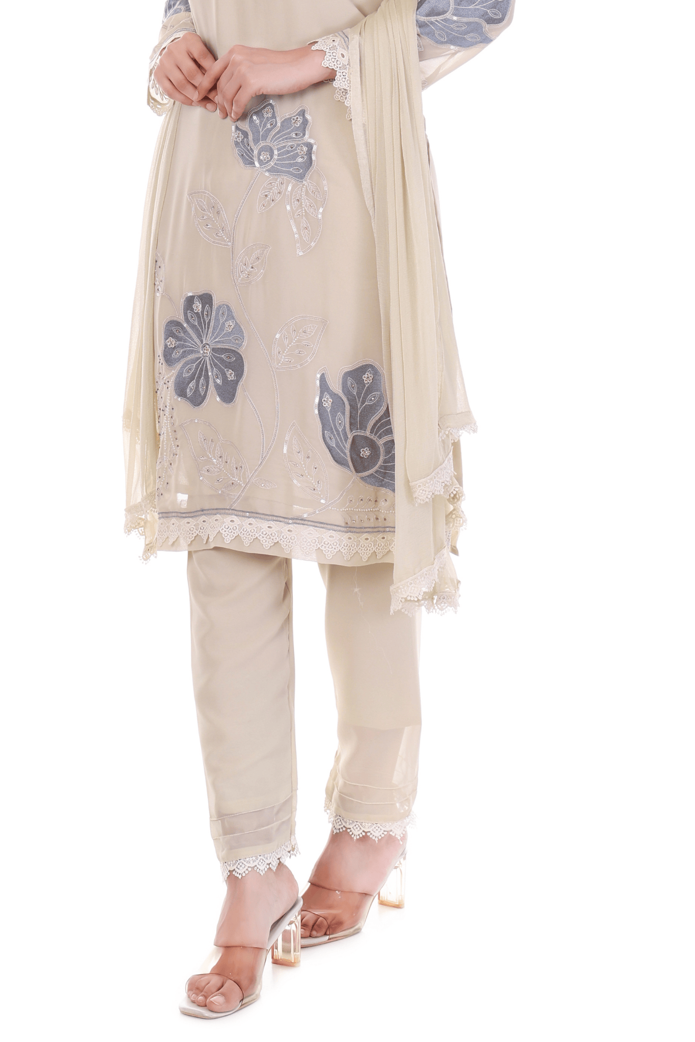 Beige georgette straight suit