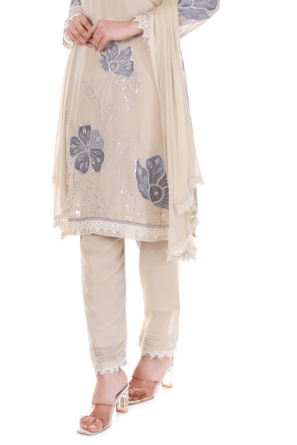 Beige georgette straight suit
