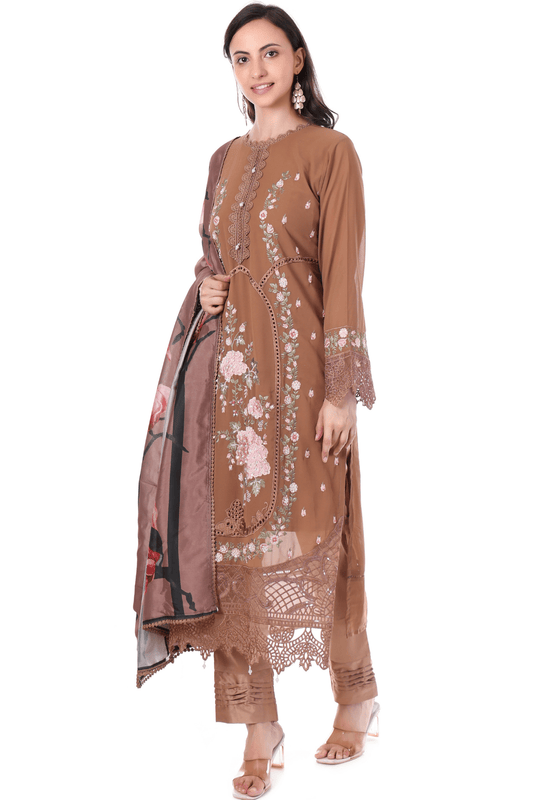 Long straight pakistani chocolate brown suit